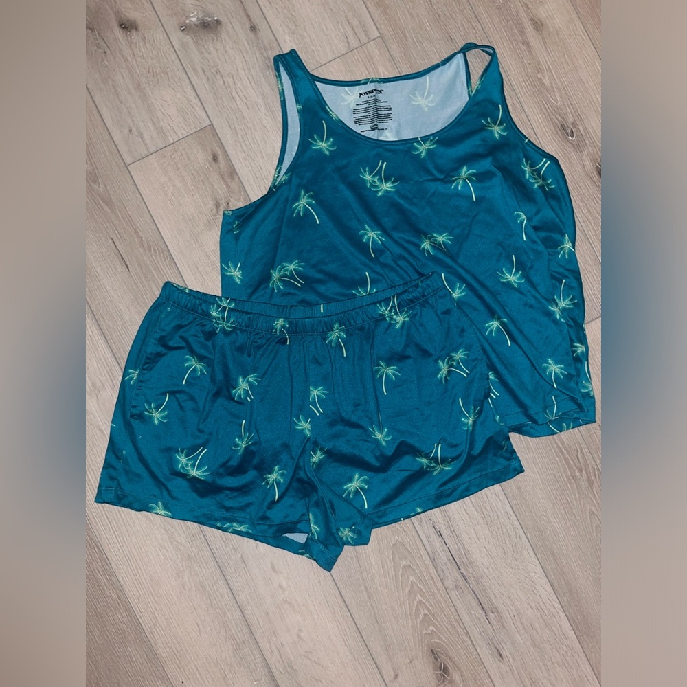 Teal Palm-Print Sleep Set